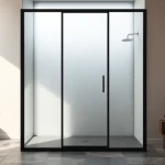 Stunning black shower door black frame enhances modern bathroom elegance with sleek design.