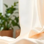 Voile stof draping elegantly over textures, showcasing its soft quality en transparantie.