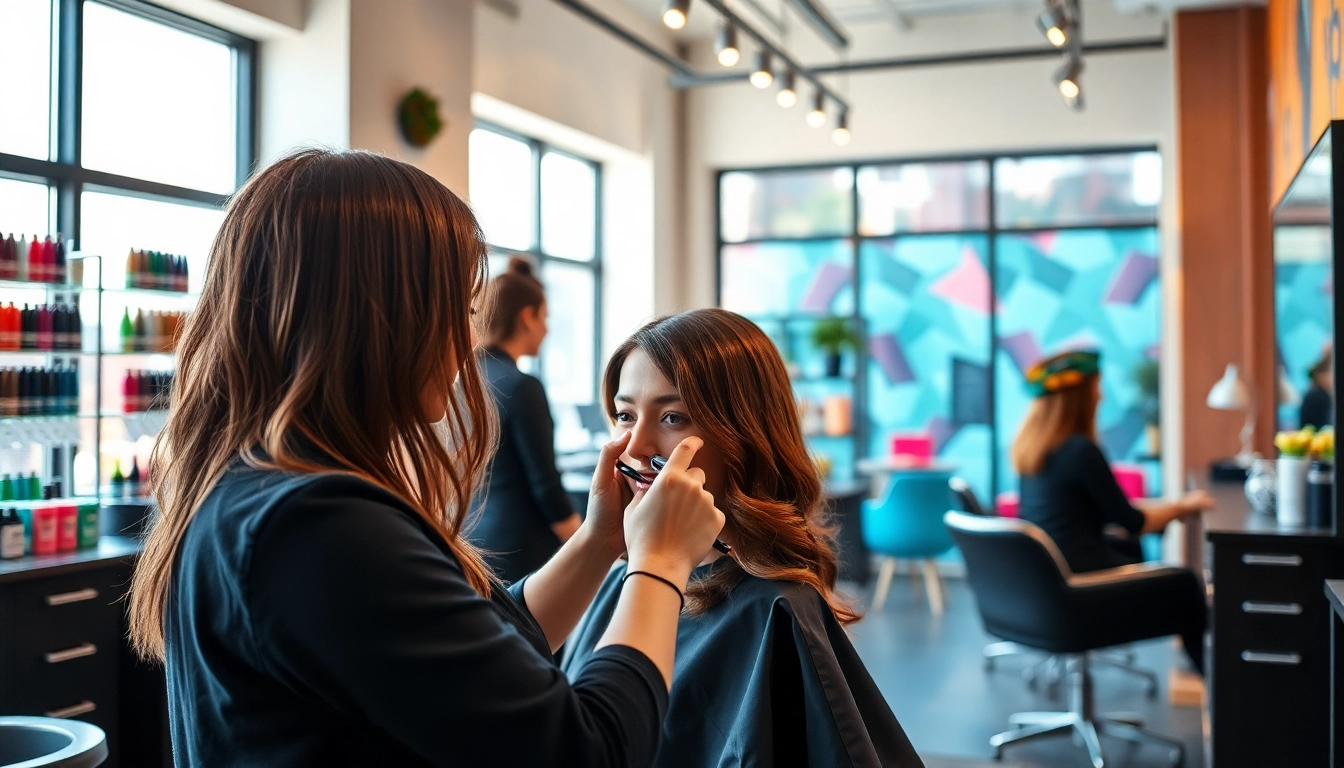 Transform your look with expert hairstylist bucuresti in a vibrant salon setting.
