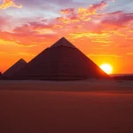 Fascinating view of piraminds under a vibrant sunset showcasing rich colors and textures.