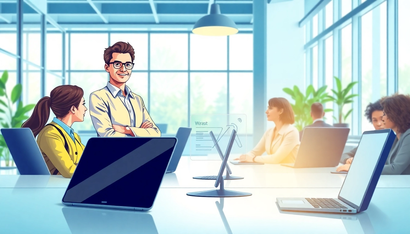 Engage with professionals at an AI powered warranty company showcasing advanced technology and modern solutions.