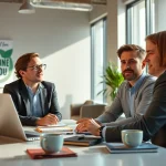A business coach in Los Angeles engaging with a client in a motivating office setup.