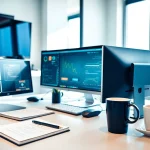 zirvegrupbilgisayar ile modern bir ofis alanında verimli çalışma örneği.