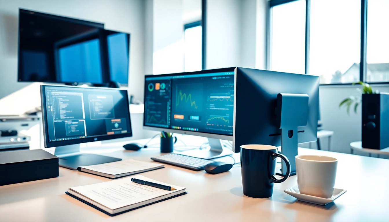 zirvegrupbilgisayar ile modern bir ofis alanında verimli çalışma örneği.