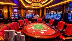 Experience Haywin's thrilling Baccarat games surrounded by vibrant casino ambiance and luxury decor.