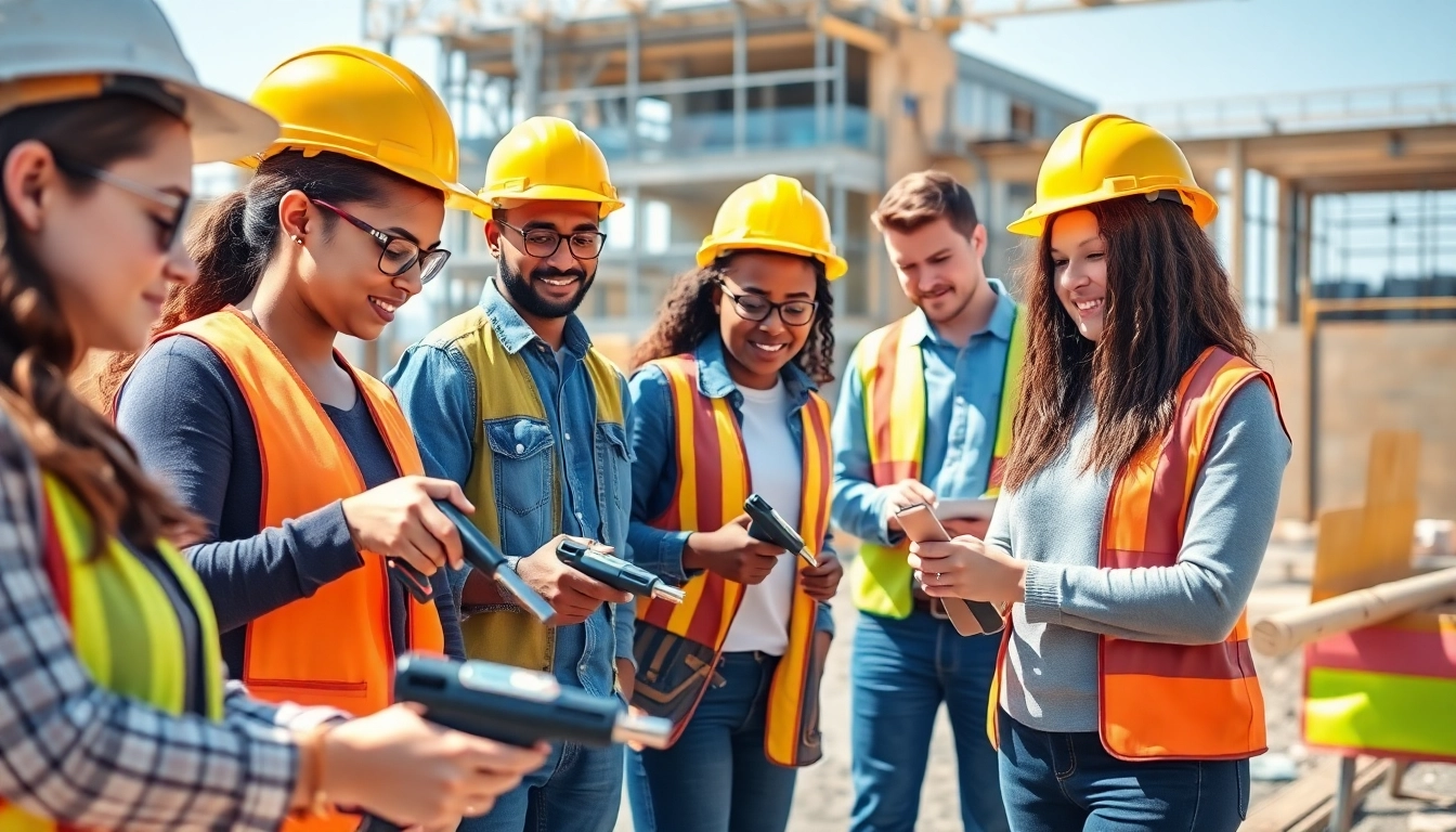 Students receiving construction education colorado through hands-on training at a construction site.