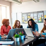 Professionelle SEO Agentur bei der Zusammenarbeit in einem modernen Büro.