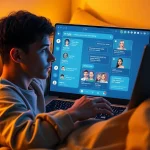 Engaging scene of a user chatting with an NSFW AI chat on a modern laptop in a cozy environment.