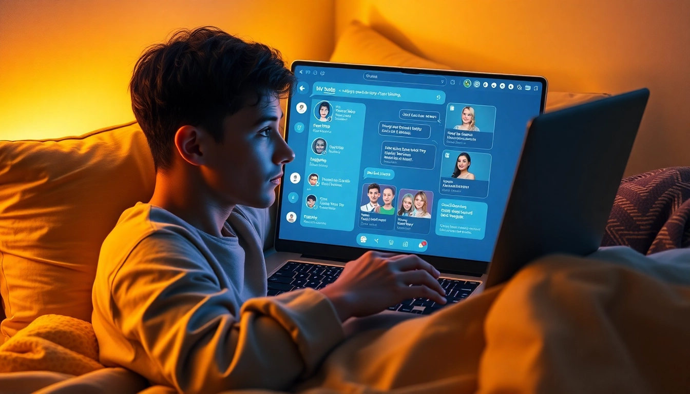 Engaging scene of a user chatting with an NSFW AI chat on a modern laptop in a cozy environment.