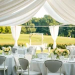 Experience beautiful Wedding Tent Chair & Table Rentals elegantly arranged for outdoor occasions.