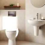 Copri wc elegante in un bagno moderno con dettagli raffinati e atmosfera calma.