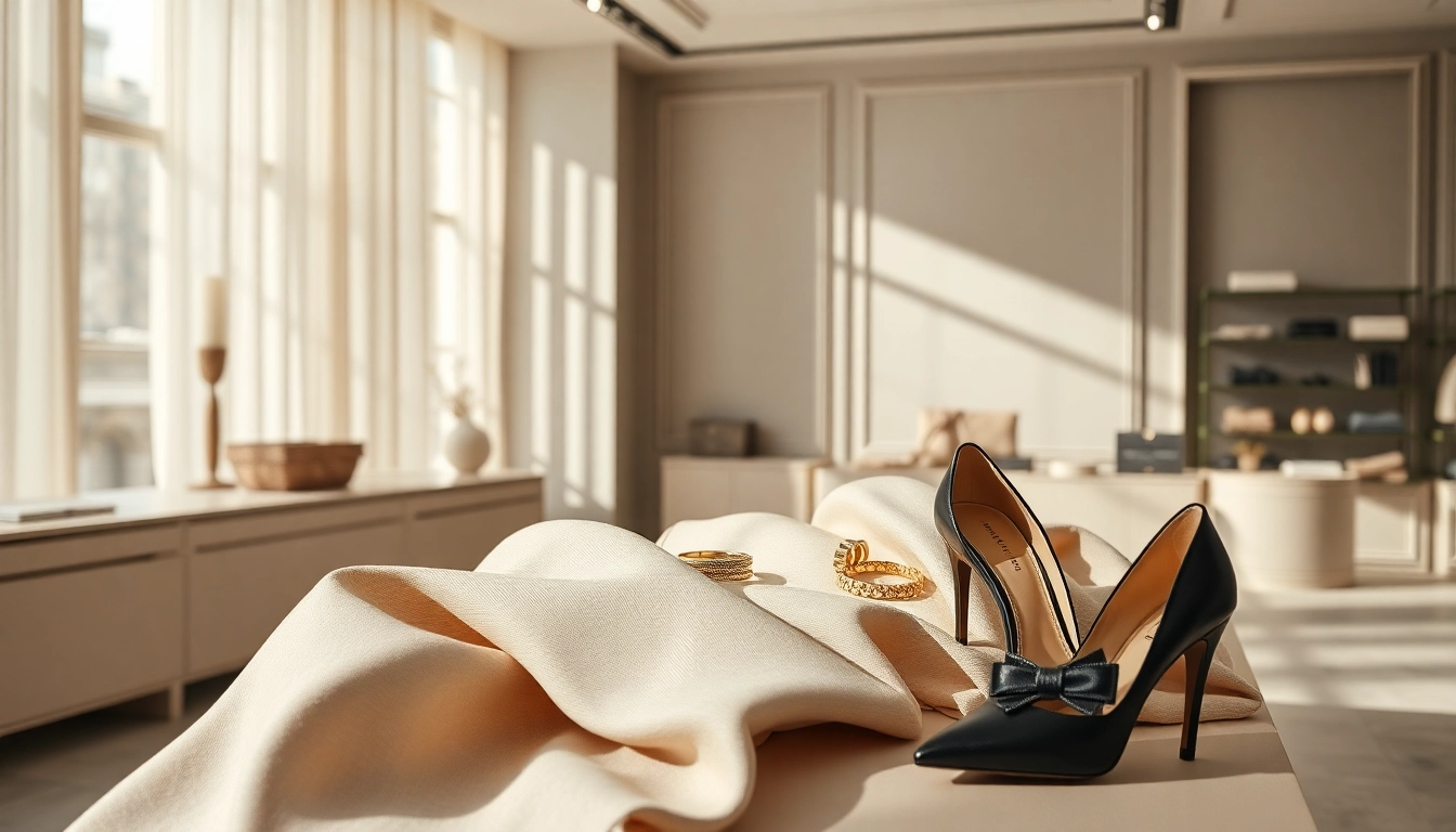 레플리카사이트의 고품질 패션 아이템들이 세련된 부티크에 전시되어 있습니다.