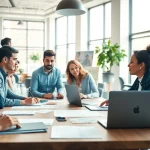 Executing a Content Gap Analysis with a diverse team in a modern office setting.