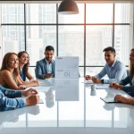 Analyze competitor pricing strategies during a strategic meeting in a bright office environment.