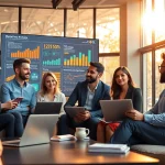 Team at a digital marketing company collaborating on innovative strategies.