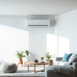 Install a daikin mini split ac system in a modern living room featuring elegant design and decor.