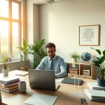Innerpreneur creating in a serene workspace with inspiring materials.