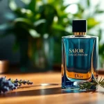Admiring the exquisite dior sauvage eau de parfum bottle amidst aromatic herbs for a sensory experience.