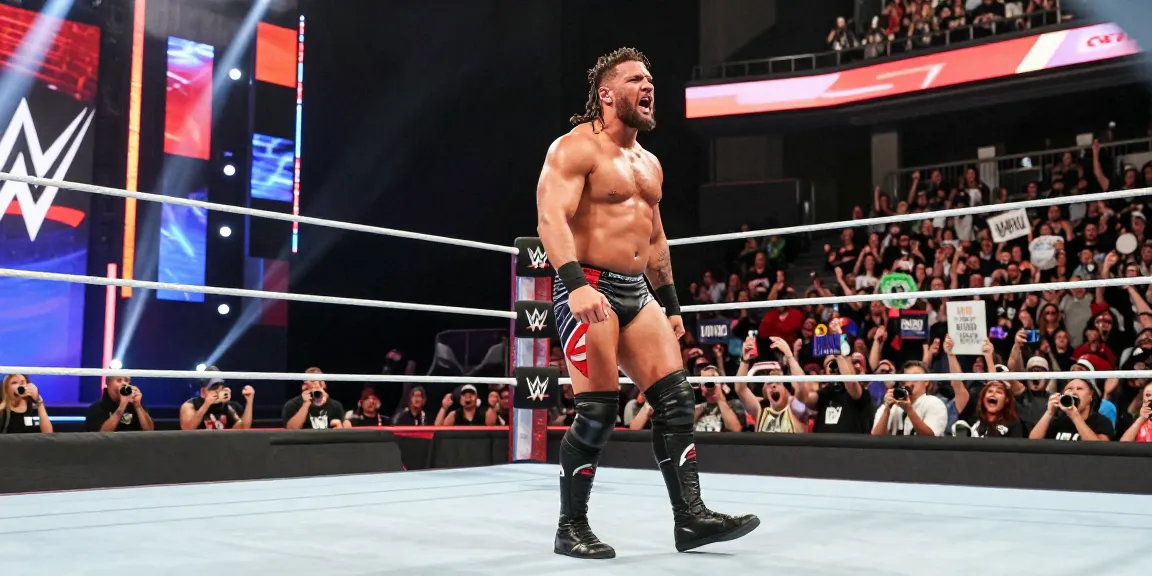 LA Knight performing in the ring at a WWE event, showcasing his charisma and energy.