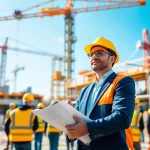Manhattan Construction Manager coordinating activities at a bustling construction site.