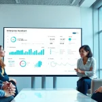 Visualize how enterprise assistant software enhances teamwork and productivity in a modern office.