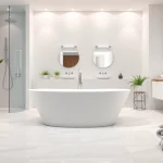 Visualizing bathroom renovation cost through a modern bathroom design featuring elegant fixtures and vibrant colors.