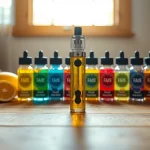 Indulge in flavors with a vibrant vape pen and e-liquids arrayed stylishly.