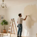 Interior painters Des Moines refresh a living room with new paint, showcasing craftsmanship and bright decor.