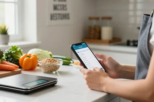 Healthy meal prep with the best macro tracker app in a bright kitchen.